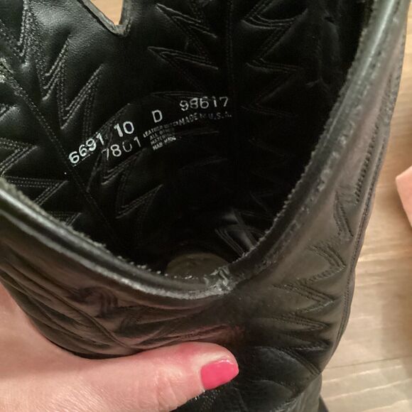 BLACK LEATHER PULL ON WESTERN COWBOY RIDING  MENS BOOTS SIZE 10 USA MADE VINTAGE - Picture 9 of 10